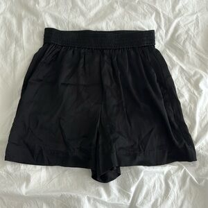 reformation bleecker black silk shorts